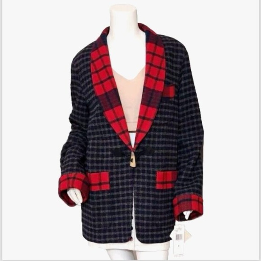 Vintage RALPH LAUREN Wool Tartan Plaid Blazer Jacket Toggle - Medium